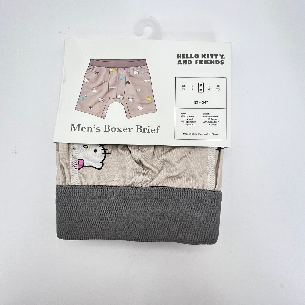 Hello Kitty and Friends Mens Boxer Briefs Sanrio Tan Grey Lyocell Size Medium
